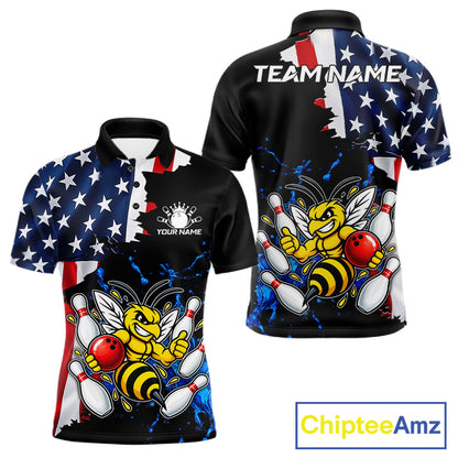 Funny Bee Bowling Shirts For Men Custom US Flag Patriotic Team Bowling Jerseys Uniforms TDM7501