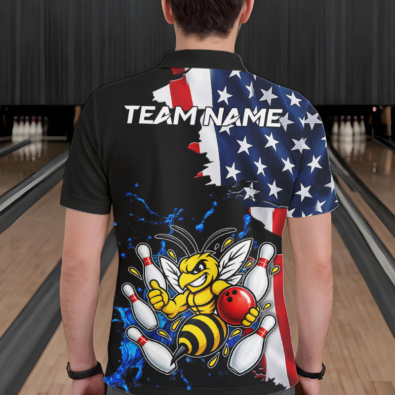 Funny Bee Bowling Shirts For Men Custom US Flag Patriotic Team Bowling Jerseys Uniforms TDM7501