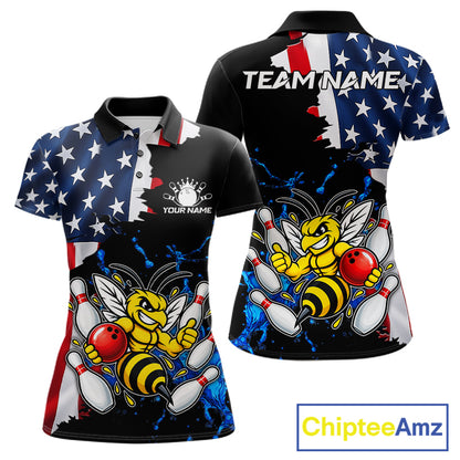 Funny Bee Bowling Shirts For Women Custom US Flag Patriotic Team Bowling Jerseys Uniforms TDM7501