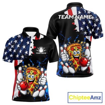 Funny Pizza Bowling Shirts For Men Custom US Flag Patriotic Team Bowling Jerseys Uniforms TDM7502