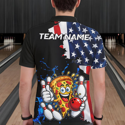 Funny Pizza Bowling Shirts For Men Custom US Flag Patriotic Team Bowling Jerseys Uniforms TDM7502