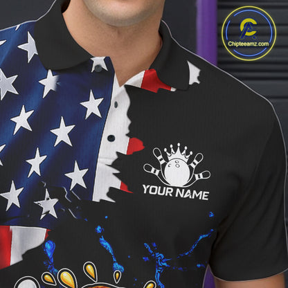 Funny Pizza Bowling Shirts For Men Custom US Flag Patriotic Team Bowling Jerseys Uniforms TDM7502