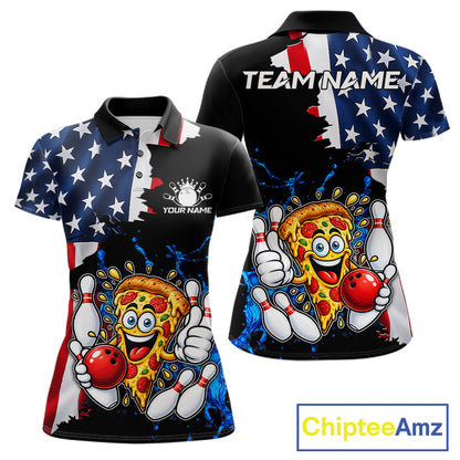 Funny Pizza Bowling Shirts For Women Custom US Flag Patriotic Team Bowling Jerseys Uniforms TDM7502