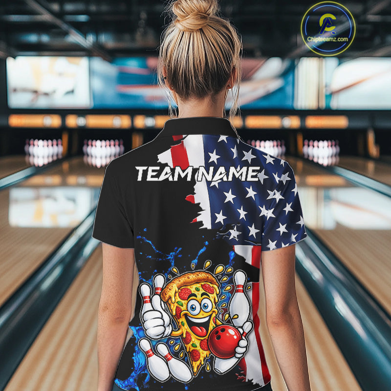 Funny Pizza Bowling Shirts For Women Custom US Flag Patriotic Team Bowling Jerseys Uniforms TDM7502