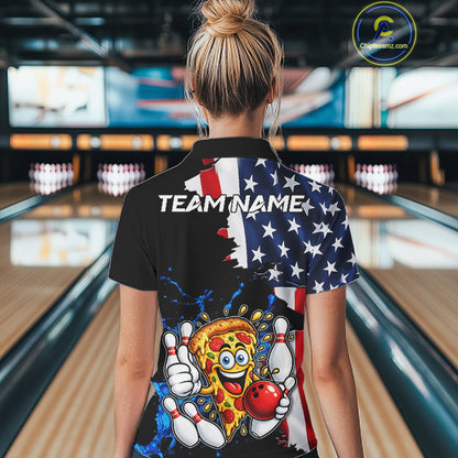 Funny Pizza Bowling Shirts For Women Custom US Flag Patriotic Team Bowling Jerseys Uniforms TDM7502