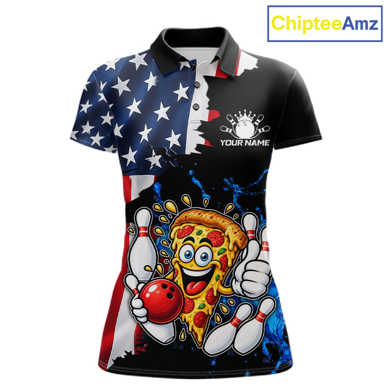 Funny Pizza Bowling Shirts For Women Custom US Flag Patriotic Team Bowling Jerseys Uniforms TDM7502