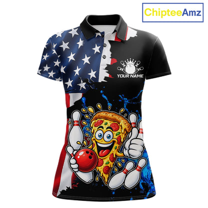 Funny Pizza Bowling Shirts For Women Custom US Flag Patriotic Team Bowling Jerseys Uniforms TDM7502