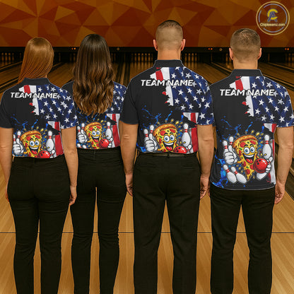 Funny Pizza Bowling Shirts For Men Custom US Flag Patriotic Team Bowling Jerseys Uniforms TDM7502