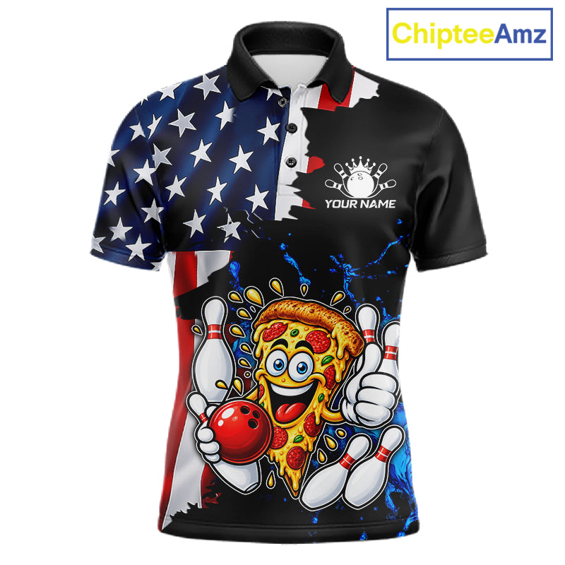 Funny Pizza Bowling Shirts For Men Custom US Flag Patriotic Team Bowling Jerseys Uniforms TDM7502