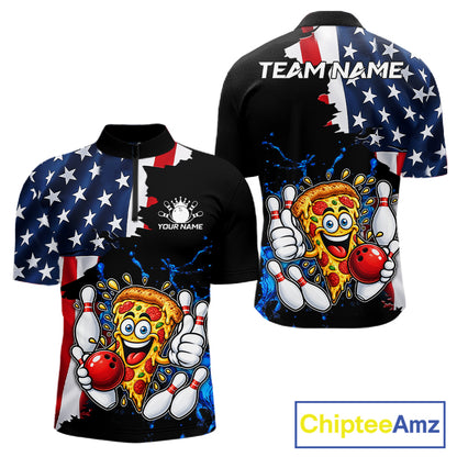 Funny Pizza Bowling Shirts For Men Custom US Flag Patriotic Team Bowling Jerseys Uniforms TDM7502