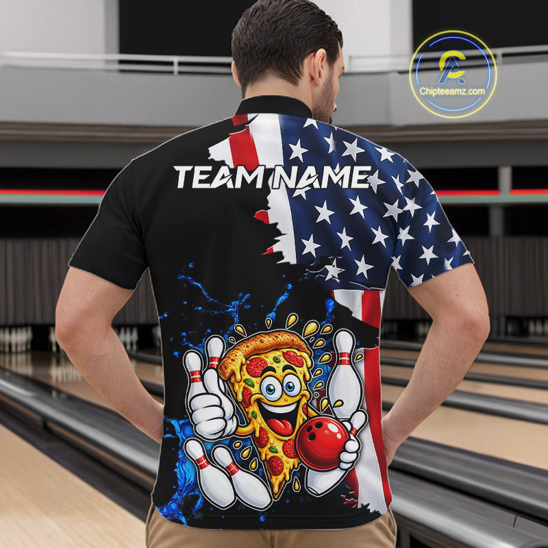 Funny Pizza Bowling Shirts For Men Custom US Flag Patriotic Team Bowling Jerseys Uniforms TDM7502