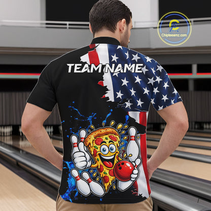 Funny Pizza Bowling Shirts For Men Custom US Flag Patriotic Team Bowling Jerseys Uniforms TDM7502