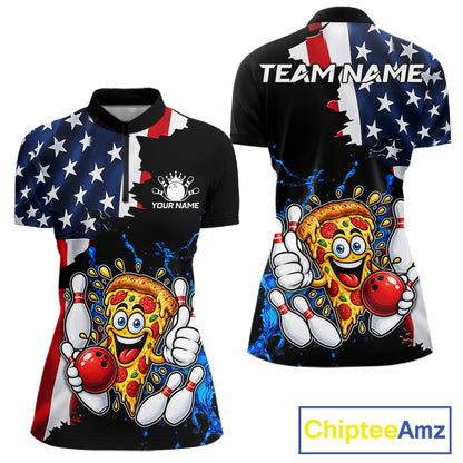 Funny Pizza Bowling Shirts For Women Custom US Flag Patriotic Team Bowling Jerseys Uniforms TDM7502