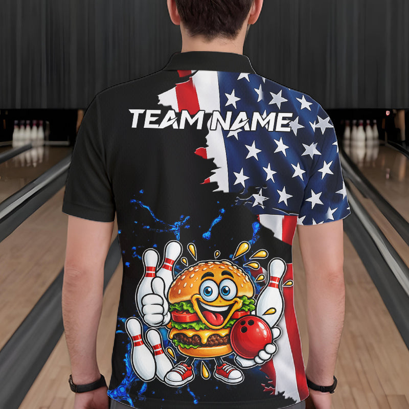 Funny Hamburger Bowling Shirts For Men Custom US Flag Patriotic Team Bowling Jerseys Uniforms TDM7503