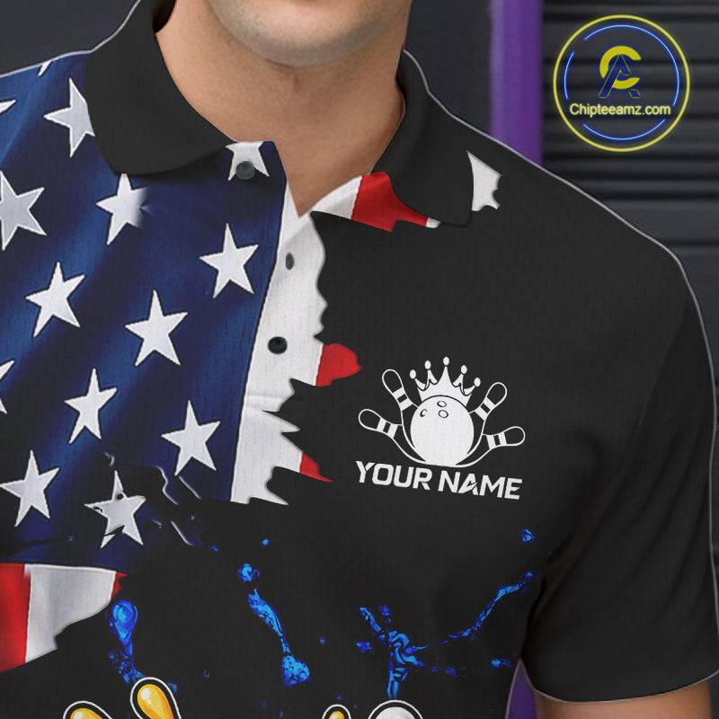 Funny Hamburger Bowling Shirts For Men Custom US Flag Patriotic Team Bowling Jerseys Uniforms TDM7503