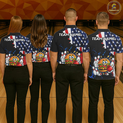 Funny Hamburger Bowling Shirts For Men Custom US Flag Patriotic Team Bowling Jerseys Uniforms TDM7503