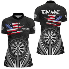 Load image into Gallery viewer, American Flag Darts Polo &amp; Quarter-Zip Shirts For Women Custom Patriotic Black Darts Team Jerseys TDM2731