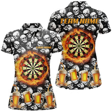 Load image into Gallery viewer, Fire Flame Dart Board &amp; Beer Custom Skull Pattern Dart Shirts For Women, Funny Drinking Dart Jerseys TDM2734