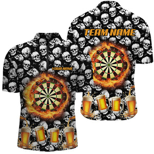 Fire Flame Dart Board & Beer Custom Skull Pattern Dart Shirts For Men, Funny Drinking Dart Jerseys TDM2734