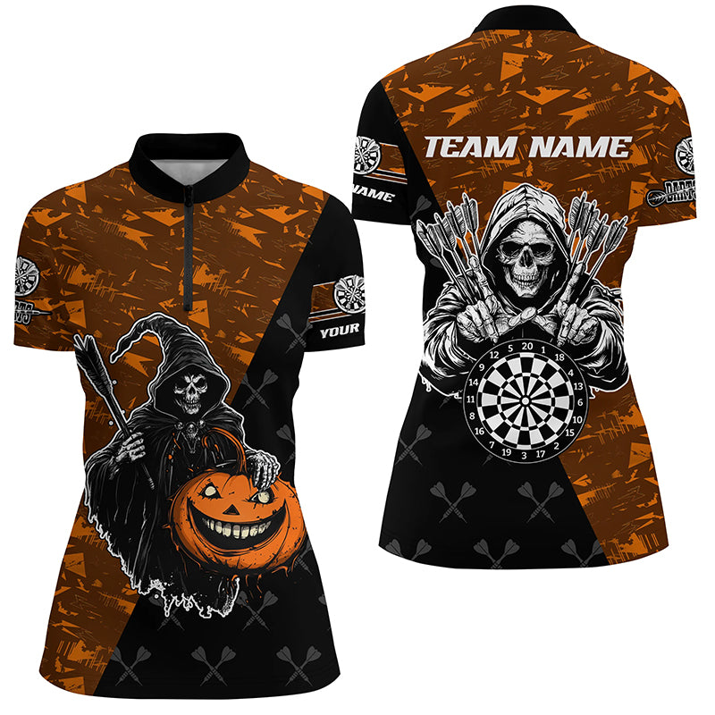 Personalized Orange Abstract Grim Reaper Halloween Darts Shirts For Women,  Darts Jerseys TDM2736