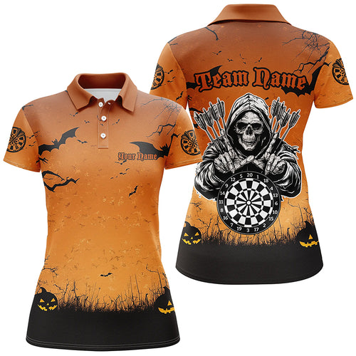 Orange Halloween Spook Night Custom Women Dart Shirts, Scary Death Skeleton Halloween Darts Gift TDM2737