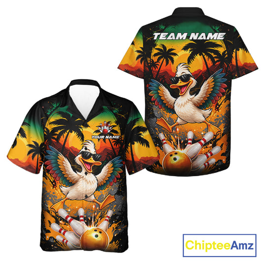Funny Duck Sunset Tropical Bowling Hawaiian Jersey For Men And Women Custom Bowling Team Shirts TDM7863