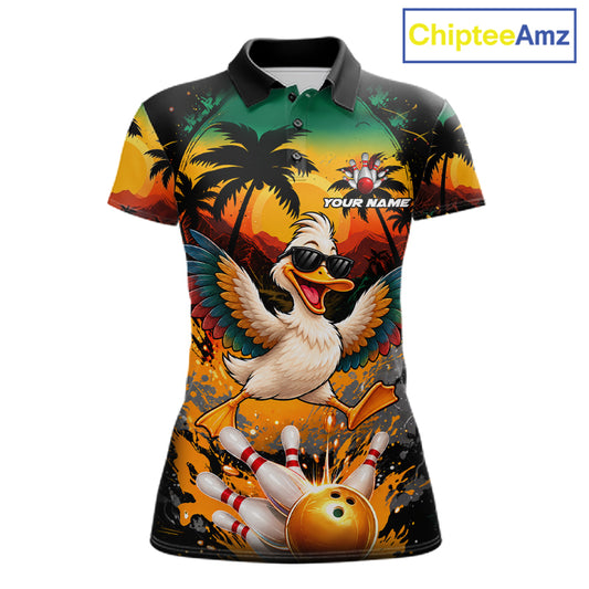 Funny Duck Sunset Tropical Bowling Jersey For Women Custom Bowling Team Shirts Polo & 1/4 Zip TDM7863