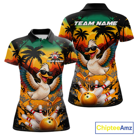 Funny Duck Sunset Tropical Bowling Jersey For Women Custom Bowling Team Shirts Polo & 1/4 Zip TDM7863