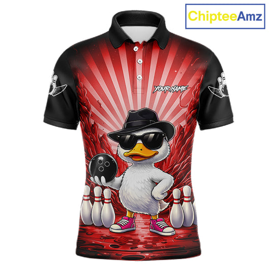 Red Funny Duck Bowling Jersey For Men Custom Graffiti Bowling Shirt Team Polo & 1/4 Zip Shirt TDM7865