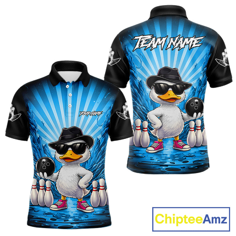 Blue Funny Duck Bowling Jersey For Men Custom Graffiti Bowling Shirt Team Polo & 1/4 Zip Shirt TDM7866