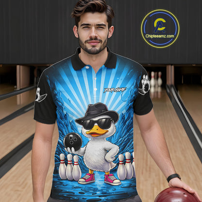 Blue Funny Duck Bowling Jersey For Men Custom Graffiti Bowling Shirt Team Polo & 1/4 Zip Shirt TDM7866