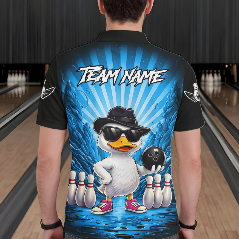 Blue Funny Duck Bowling Jersey For Men Custom Graffiti Bowling Shirt Team Polo & 1/4 Zip Shirt TDM7866
