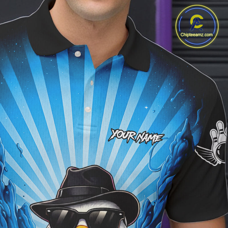 Blue Funny Duck Bowling Jersey For Men Custom Graffiti Bowling Shirt Team Polo & 1/4 Zip Shirt TDM7866