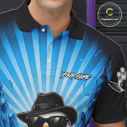 Blue Funny Duck Bowling Jersey For Men Custom Graffiti Bowling Shirt Team Polo & 1/4 Zip Shirt TDM7866