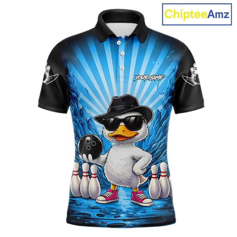 Blue Funny Duck Bowling Jersey For Men Custom Graffiti Bowling Shirt Team Polo & 1/4 Zip Shirt TDM7866