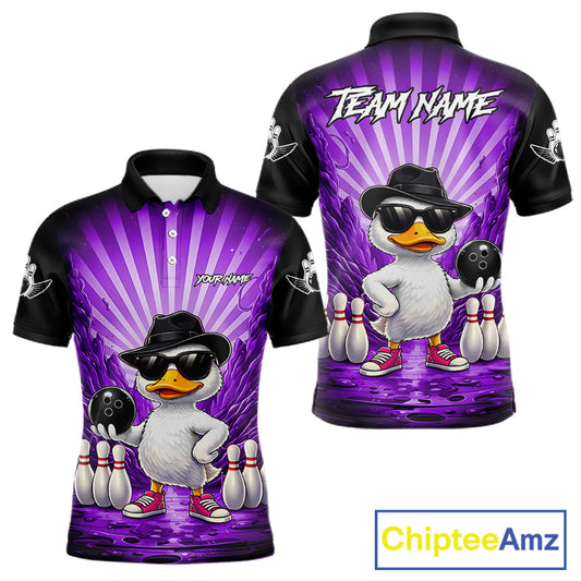 Purple Funny Duck Bowling Jersey For Men Custom Graffiti Bowling Shirt Team Polo & 1/4 Zip Shirt TDM7867