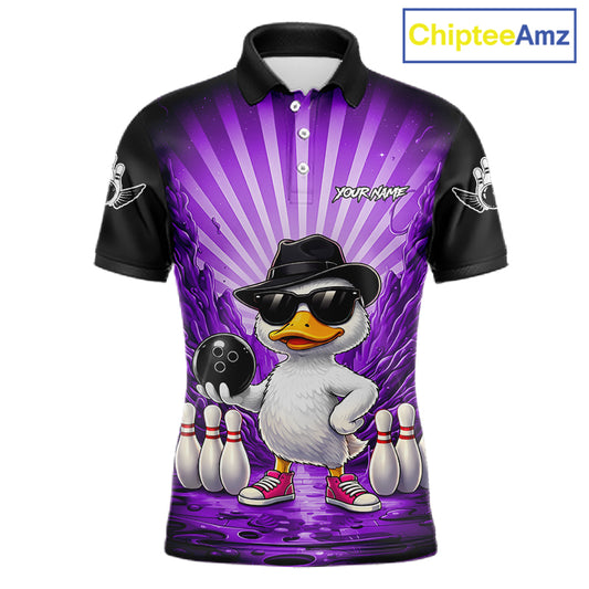 Purple Funny Duck Bowling Jersey For Men Custom Graffiti Bowling Shirt Team Polo & 1/4 Zip Shirt TDM7867