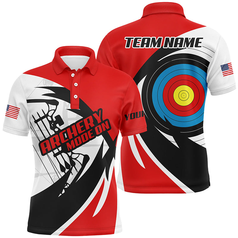 Personalized Name Red Archery Jerseys Polo Shirts For Men Custom Archery Bow Shirts For Archers TDM0567