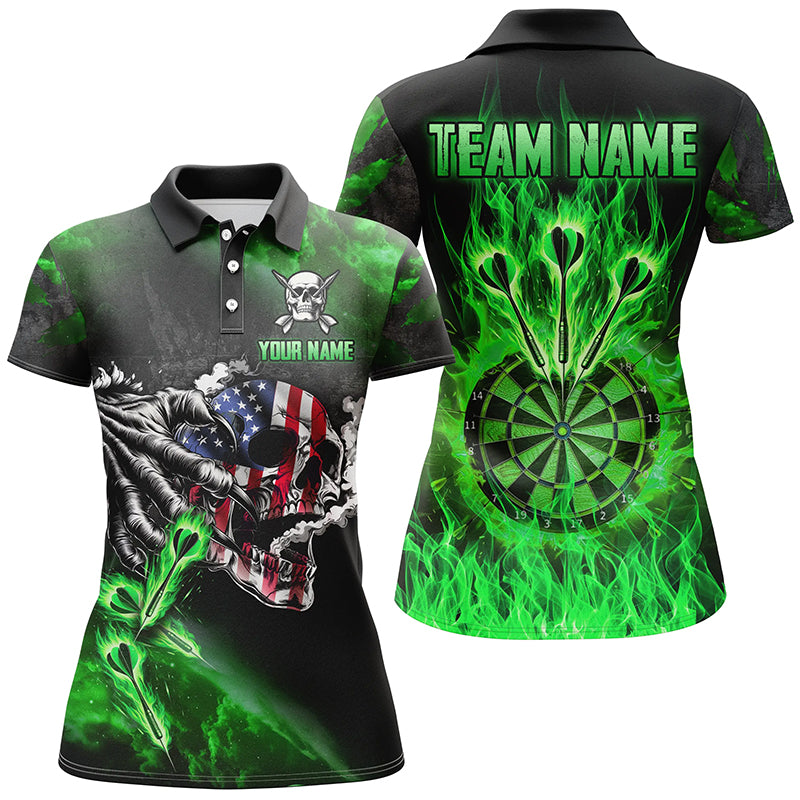 Fire Flame Darts Board American Flag Skull Dart Shirts For Women Custom Darts Team Jerseys |Green TDM2981