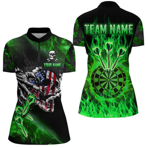 Fire Flame Darts Board American Flag Skull Dart Shirts For Women Custom Darts Team Jerseys |Green TDM2981