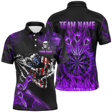 Load image into Gallery viewer, Fire Flame Darts Board American Flag Skull Dart Shirts For Men Custom Darts Team Jerseys |Purple TDM2982