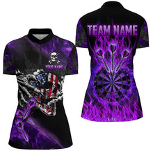 Load image into Gallery viewer, Fire Flame Darts Board American Flag Skull Dart Shirts For Women Custom Darts Team Jerseys |Purple TDM2982