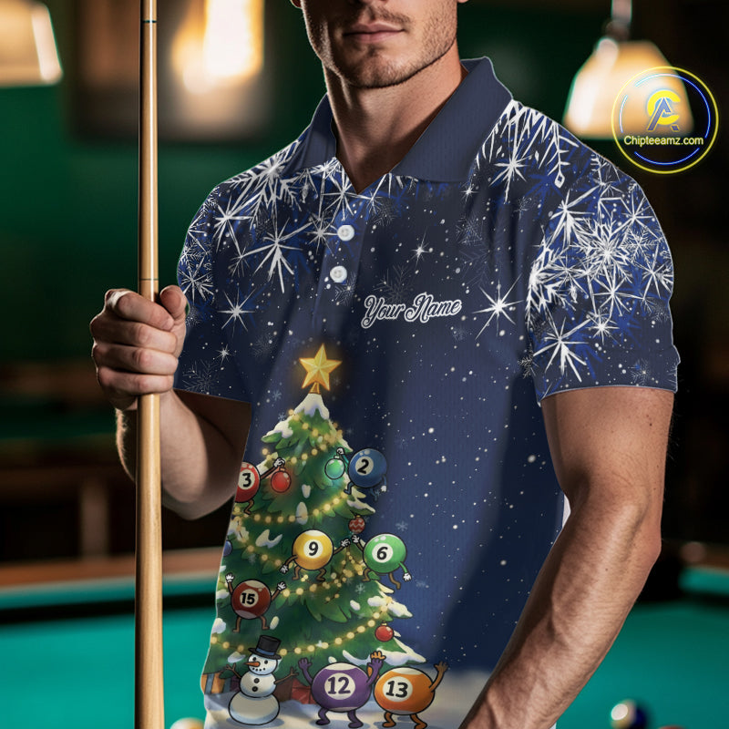 Funny Christmas Billiard Balls Pine Tree Pool Shirt For Men Custom Xmas Billiard Shirts Gifts TDM5215