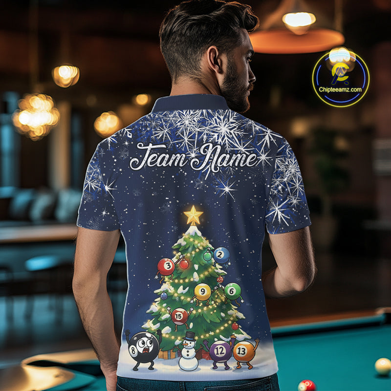 Funny Christmas Billiard Balls Pine Tree Pool Shirt For Men Custom Xmas Billiard Shirts Gifts TDM5215