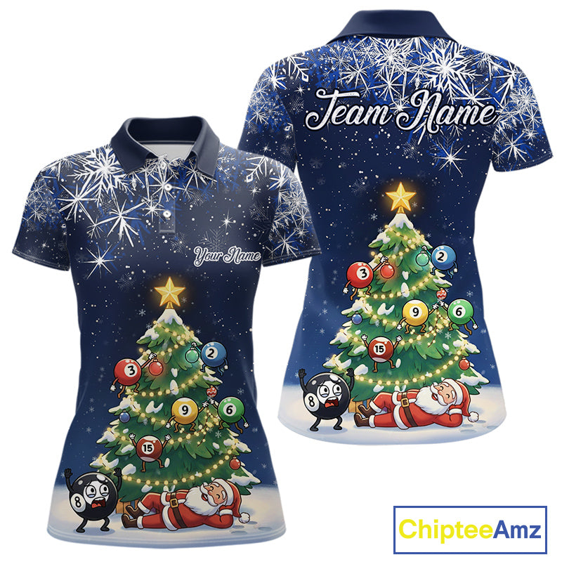 Funny Santa Christmas Billiard Balls Pine Tree Pool Shirt For Women Custom Xmas Billiard Gifts TDM5216