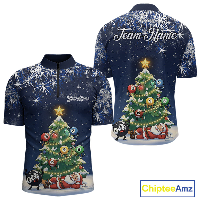 Funny Santa Christmas Billiard Balls Pine Tree Pool Shirt For Men Custom Xmas Billiard Gifts TDM5216