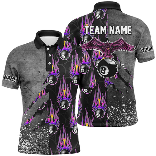 Custom Ball 8 Flame Grey Grunge Billiard Polo Shirts For Men, Best Billiard Team Shirts  TDM0731