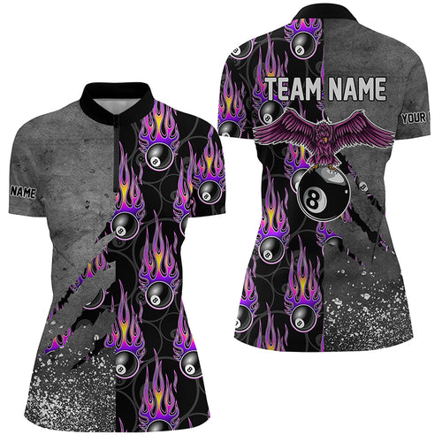 Custom Ball 8 Flame Grey Grunge Billiard Women Quarter-Zip Shirts Best Billiard Team Shirts  TDM0731