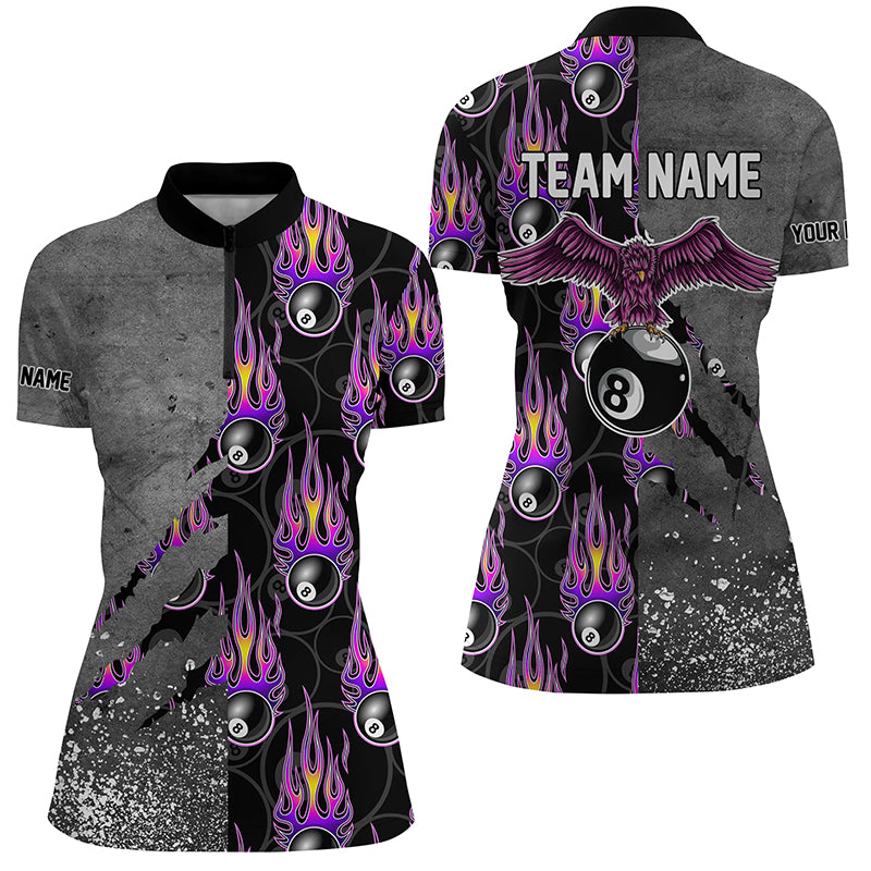 Custom Ball 8 Flame Grey Grunge Billiard Women Quarter-Zip Shirts Best Billiard Team Shirts  TDM0731