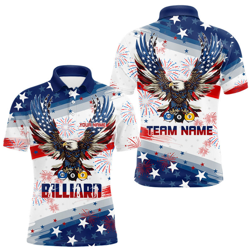 Personalized 8 Ball 9 Ball & 10 Ball American Flag Eagle Billiard Shirt, Pride Men Billiard Jerseys TDM3223